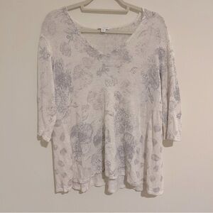 J Jill Pure Women Linen Blend Lightweight Sweater White Gray Floral